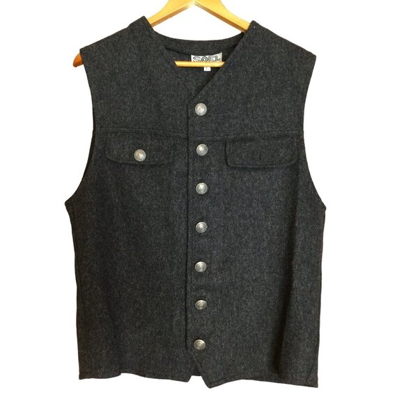 Vintage Soel Men's Wool Sleeveless Vest Gray Size L Royal Marines Button Up - Picture 1 of 8